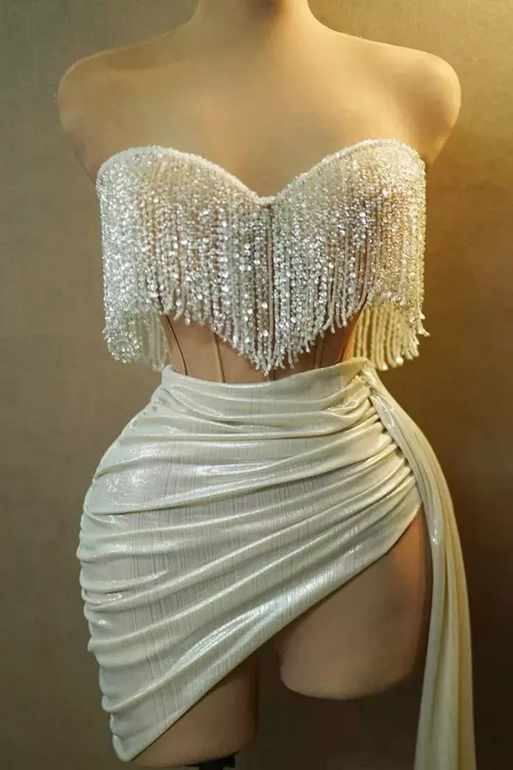 Pearl Fringe Corset & Metallic Skirt Set