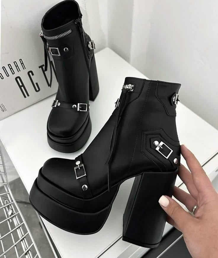 Raven Buckle Platform Ankle Boots